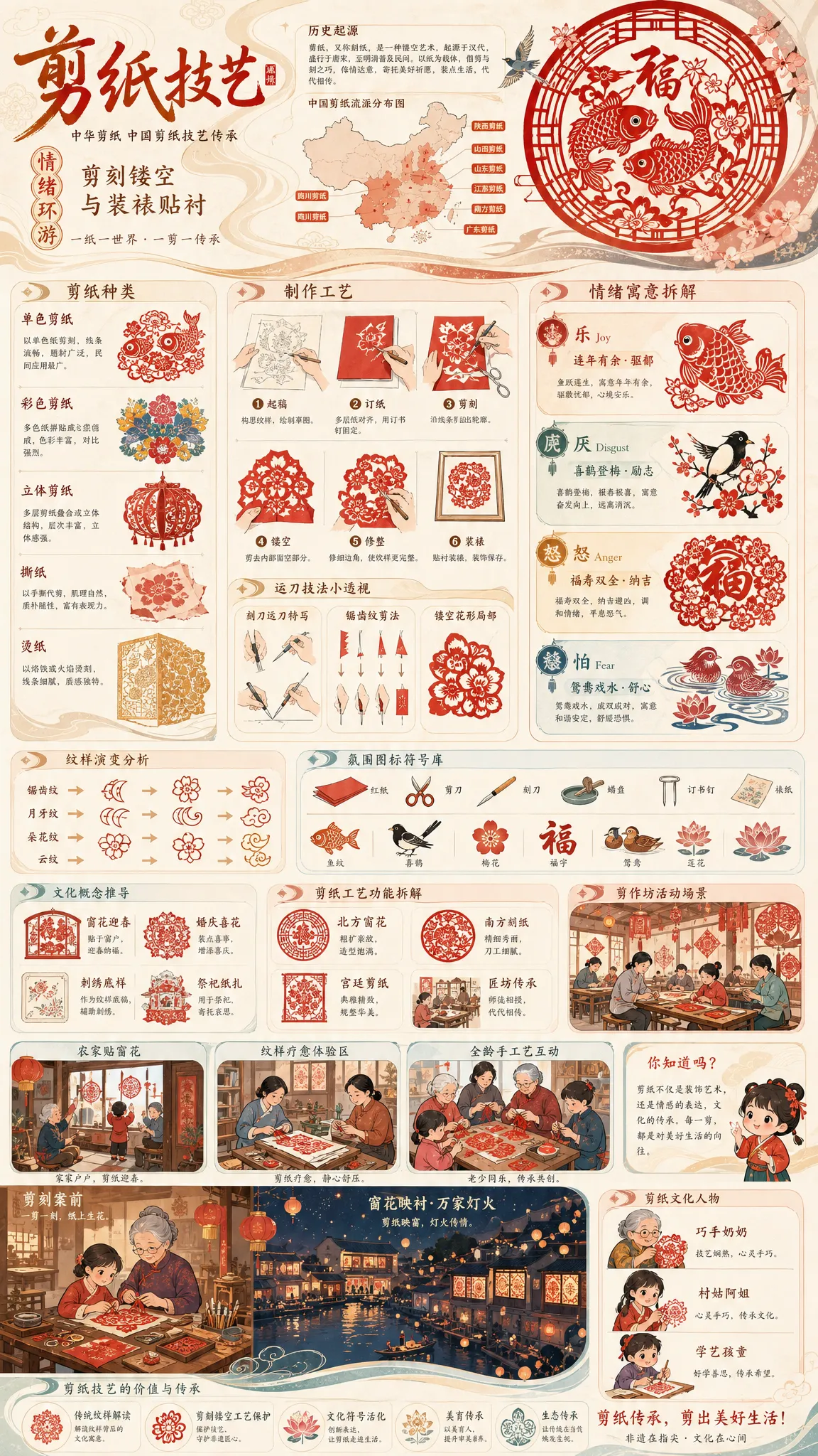剪纸技艺文化主题竖版信息展板,中华剪纸中国剪...